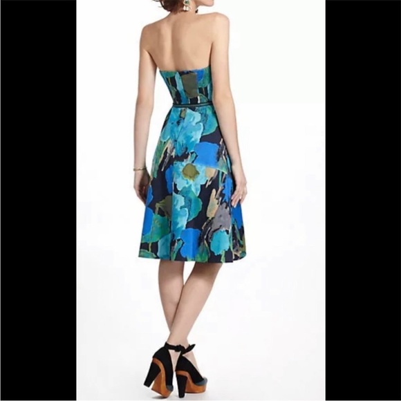 Anthropologie Vanessa Virginia Blue Watercolor Floral Print 50s Midi Dress sz 14 - Picture 2 of 16
